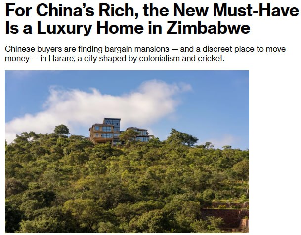 Wealthy Chinese are buying up luxury homes in Zimbabwe

In Harare, the capital of Zimbabwe, they are purchasing houses in upscale areas for $500,000 to $2 million, often paying in cash.

Most of the newcomers are top managers and executives linked to Chinese companies in lithium