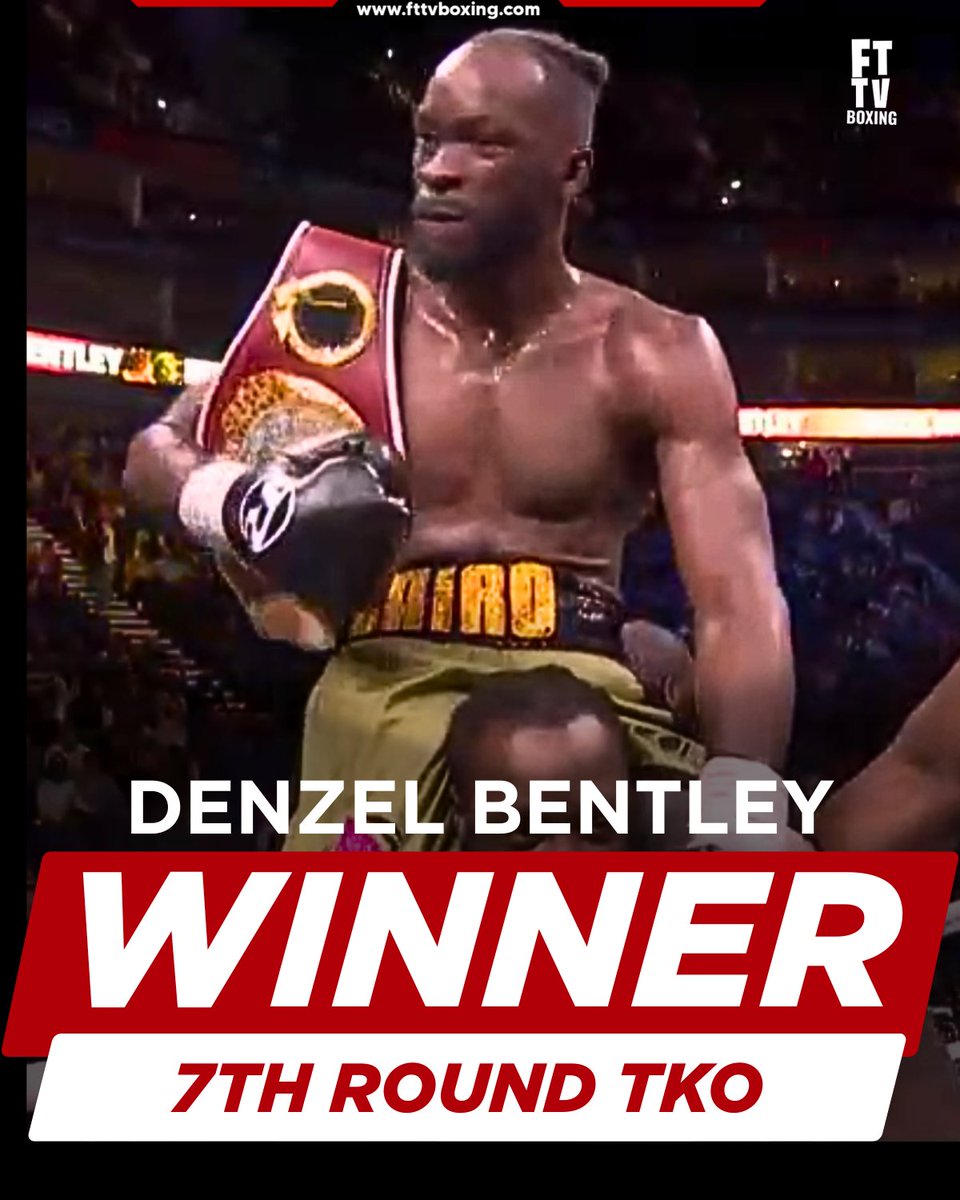 FTTVBoxing's tweet photo. Denzel Bentley stops Endry Saavedra in the 7th and is now the Interim WBO World Middleweight Champion. 🥊

#ChisoraWilder #HeavyweightBoxing #BoxingNight #LondonBoxing #DAZNBoxing #BoxingEvent https://t.co/06sZsQc1Qb