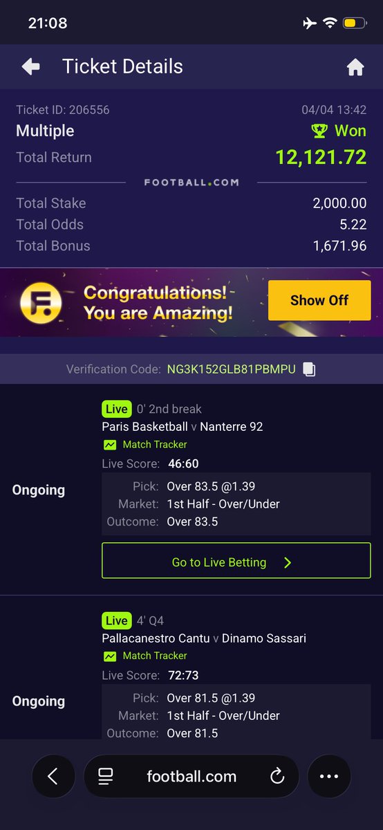 stormyy0012's tweet photo. @GreenTick_001 God bless boss. My last money, I wish I played the 20 odds https://t.co/711DMruqRn