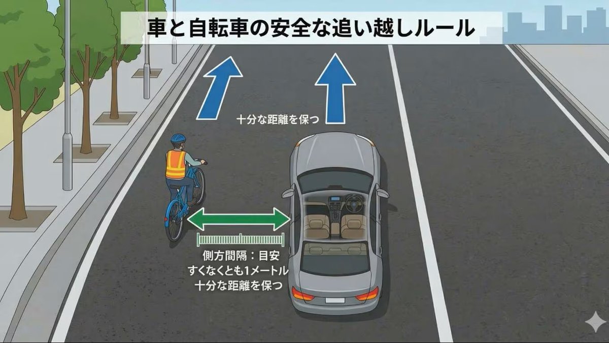 YouthEternity's tweet photo. @dareka_sav 【4月1日新ルール】自転車追い抜くときは「少なくとも1メートル空ける」改正道路交通法 https://t.co/G9nI5UOsOi