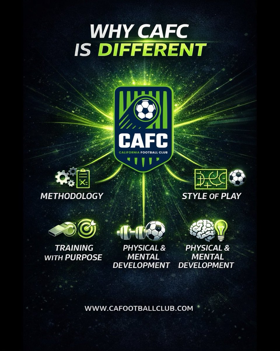 CAFCElite's tweet photo. Why is CAFC different?
Because development isn’t just one thing.
It’s how we train.  
It’s how we think.  
It’s how we prepare players for the real game.
✔ Methodology  
✔ Style of play  
✔ Training with purpose  
✔ Physical &amp; mental development  
🔗 https://t.co/HU4WLPZQql https://t.co/Kr7J6eFBnF