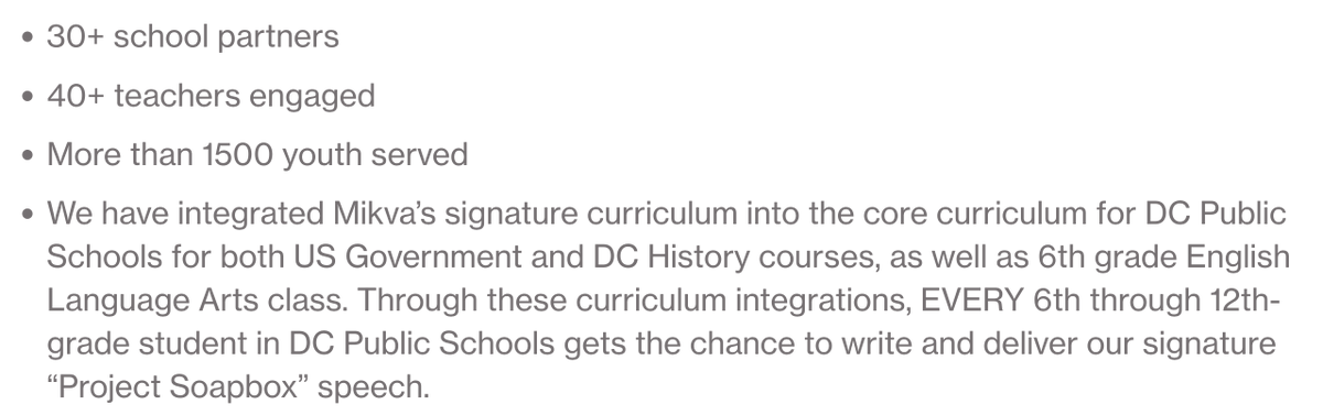 So what IS DC prioritizing with that #1-in-the-nation spending?

Meet Mikva Challenge. Their "action civics" curriculum is integrated into MANDATORY DCPS core courses: US Government, DC History, and 6th grade ELA.

Every DC public school student. Grades 6-12.