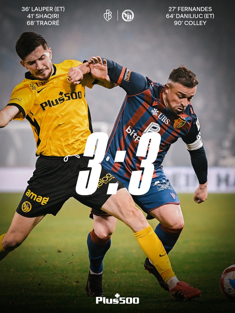BSC_YB's tweet photo. 𝗨𝗻𝗲𝗻𝘁𝘀𝗰𝗵𝗶𝗲𝗱𝗲𝗻 𝗶𝗻 𝗕𝗮𝘀𝗲𝗹 ⚖️

Ein spektakuläres Spiel endet 3:3. Dank Colleys tollem Tor kommt YB kurz vor Schluss noch zum verdienten 3:3-Ausgleich.

#bscyb #ybforever https://t.co/cPWaq824ZB