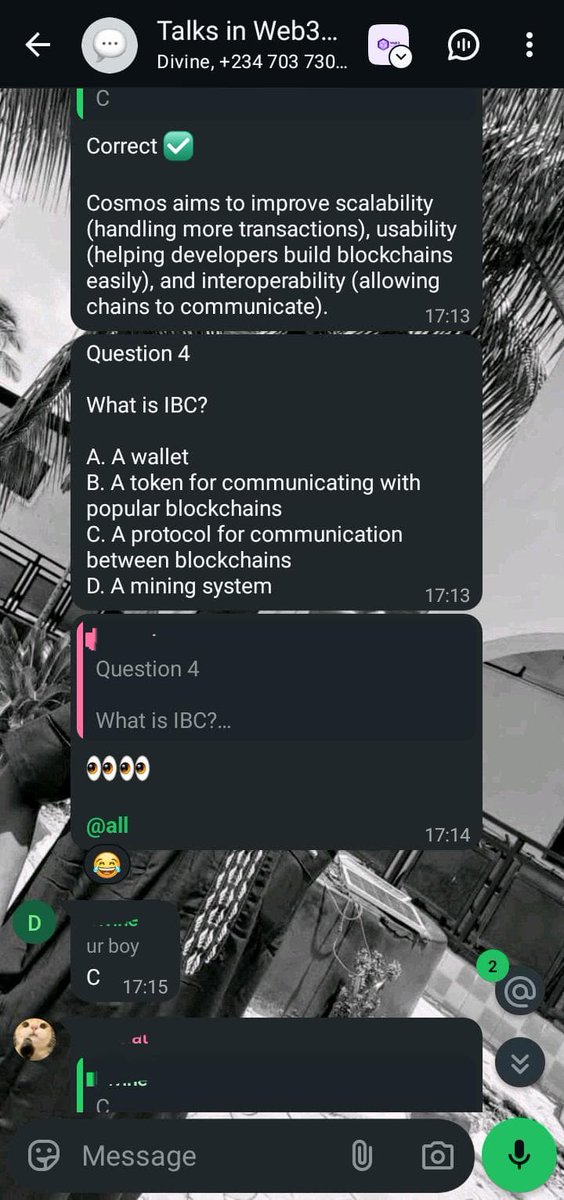 Web3Unilorin's tweet photo. We had an amazing Quiz centered on the Cosmos Blockchain 🌌
It was an engaging session filled with insightful questions, learning moments, and a bit of friendly competition. 
Big shoutout to everyone who joined and made it lively 🙌
More sessions/ quiz to come 
#Web3 #Cosmos https://t.co/DLhts7YucK