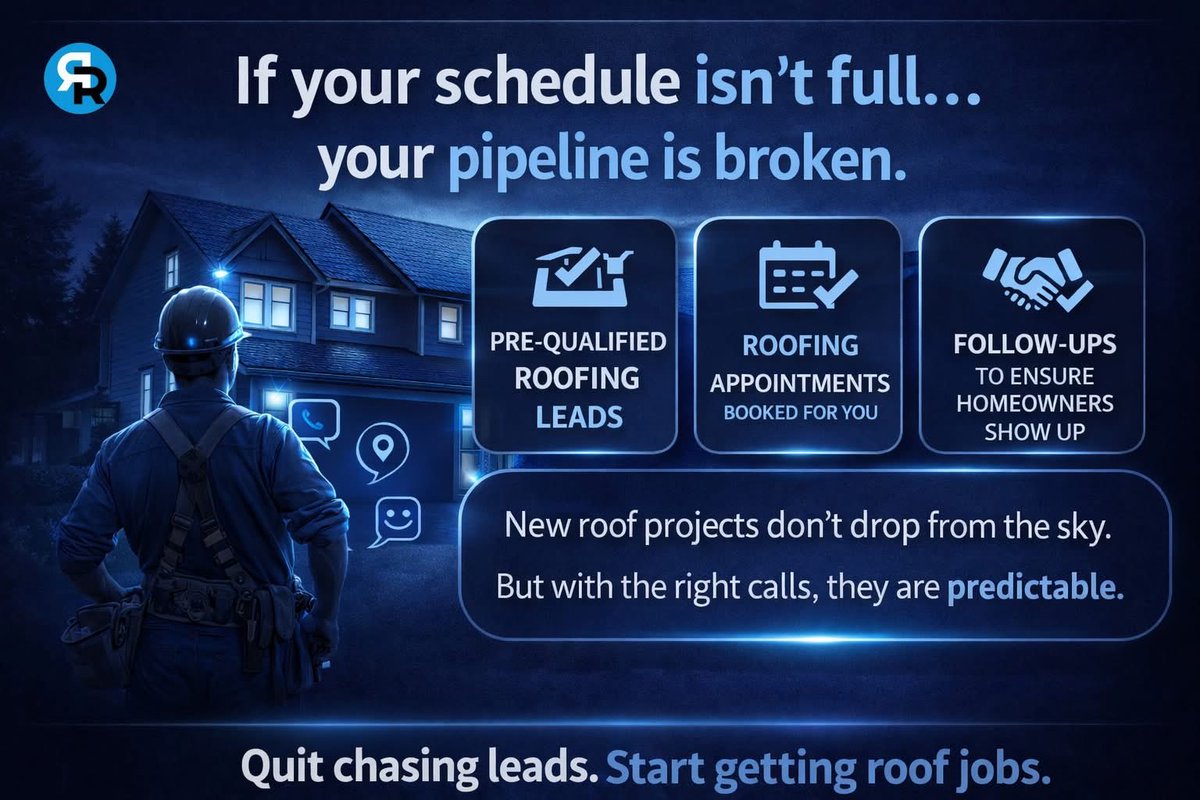 JackkMoraaa's tweet photo. We fix that.

More conversations.
More booked inspections.
More roof jobs.

#ringringva 

#RoofingLeads #RoofingContractor #GetMoreJobs #AppointmentSetting #LeadGeneration https://t.co/Z5XZd2GpGH