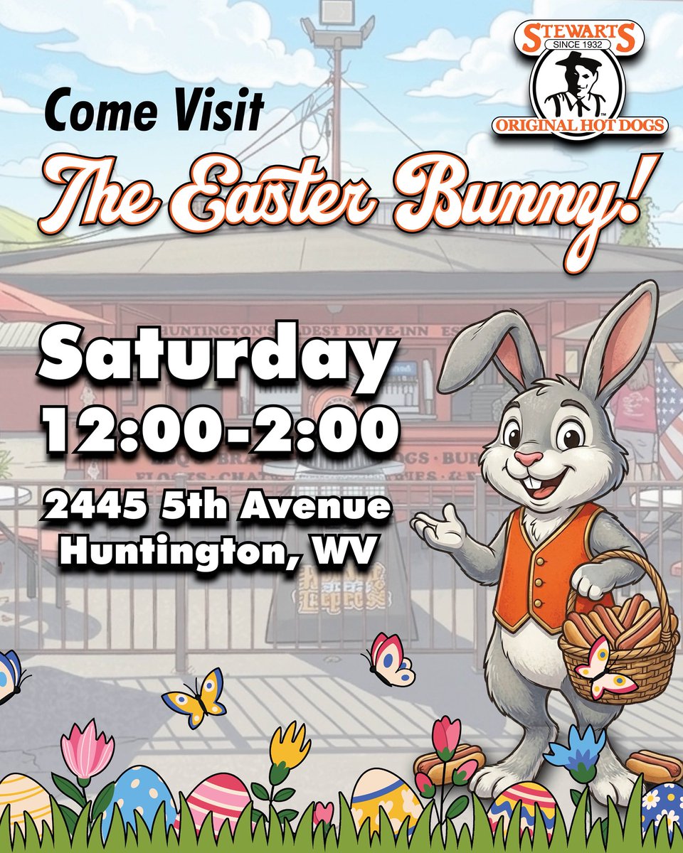 StewartsHotDogs's tweet photo. TODAY! Bring your little ones to see the Easter bunny at Stewarts Original Hot Dogs Fifth Ave. location this Saturday from noon to 2 PM! Happy Easter🐣🐣🐣 https://t.co/2hyQGvdssC