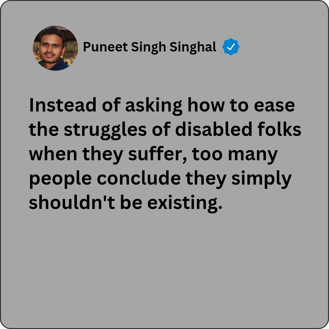 puneetsinghal22's tweet photo. Instead of asking how to ease the struggles of disabled folks when they suffer, too many people conclude they simply shouldn't be existing. 

#WeAreBillionStrong #AXSChat #DisabilityInclusion #SDGs #a11y https://t.co/S7RRCwtjNC