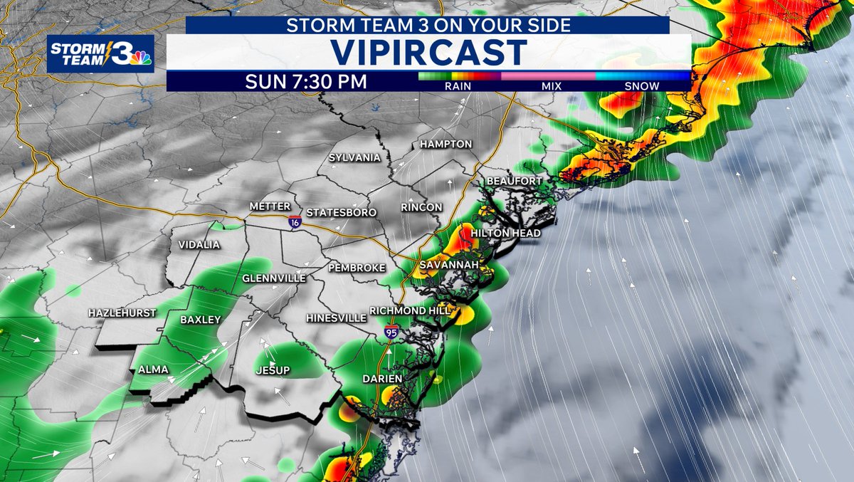 Service &amp; lunch look good on Easter Sunday, but showers/storms move through during the afternoon into the evening. Take the Vipircast for what it's worth, but these cells will move west-to-east after about 1 PM or so. Have backup indoor plans! Read more: wsav.com/weather-news/s…
