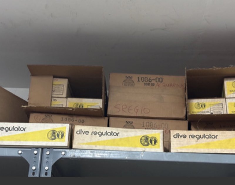 VintageScuba's tweet photo. Very excited to have uncovered and secured hundreds of NOS vintage scuba items in Europe. 

Regulators, backplates, Technisub gear, plus original tools and kits all untouched for decades. https://t.co/PxaCW6siF1 https://t.co/7EJ0K9M2uT