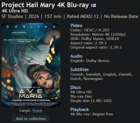 Mavericstar's tweet photo. Chris miller ( Director of project hail Mary )

-just confirmed to us that we will get the imax expanded ratio on bluray 

-official site had it as place holder https://t.co/CMMpAR6SgJ