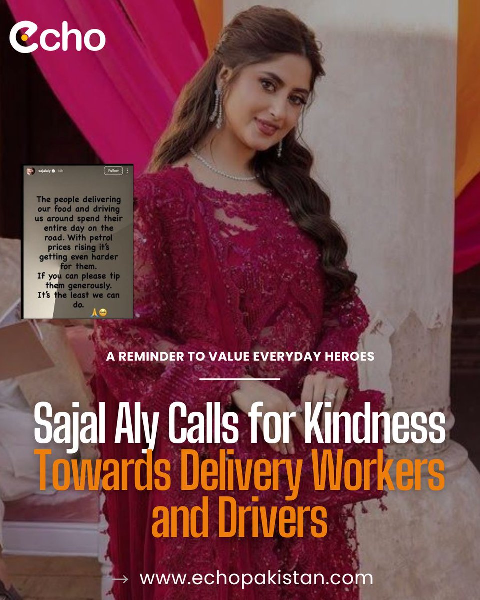 echopakistan6's tweet image. “Respect those who keep life moving,” says Sajal Aly.
Disclaimer: Info only. Echo Pakistan not responsible for claims. Verify via official sources.

#SajalAly #DeliveryHeroes #SupportDrivers #Kindness #Trending