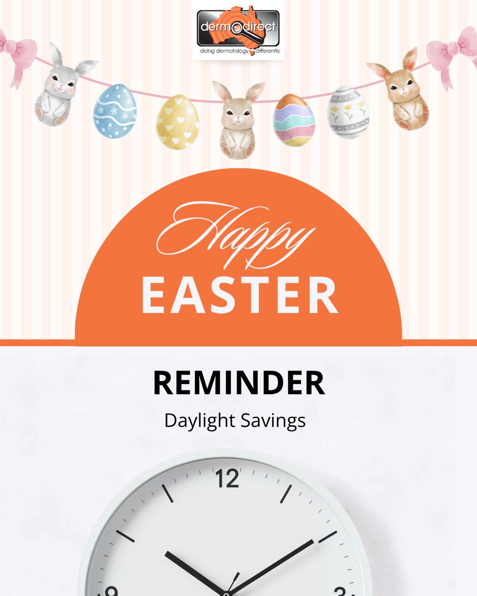 DermoDirect's tweet image. Happy Easter!

Enjoy the extra hour of sleep now that daylight saving has ended. It is the perfect excuse to stay in bed a little longer. Enjoy the family time.

👉 Check your skin health: buff.ly/3FfnDPg

#EasterSunday #DaylightSavings #Easter2026 #DermoDirect