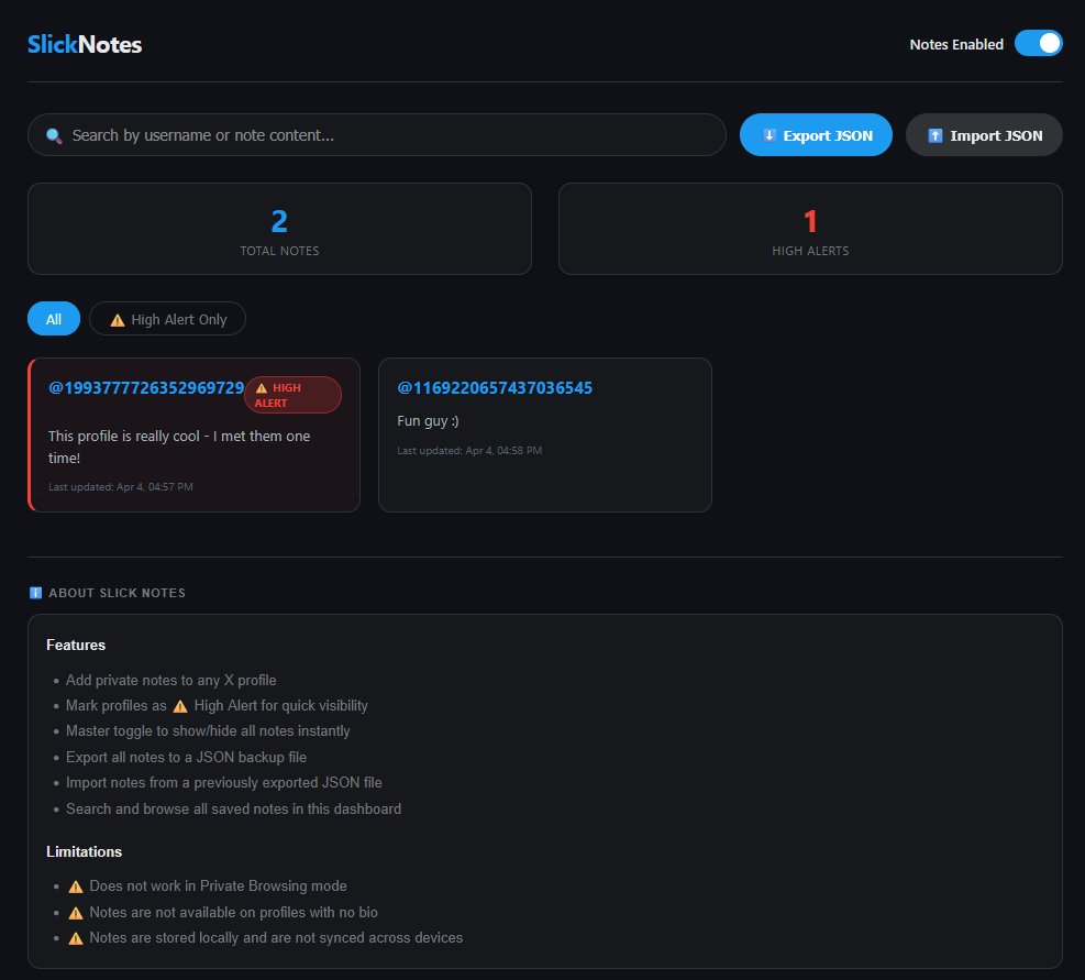 BSlickComposer's tweet image. Introducing Slick Notes™️ (for X!)

A Firefox add-on that allows you to privately add notes to X profiles in case you want to remember something specific about that person - coming soon (after it gets approved for the extension store) - it's free!