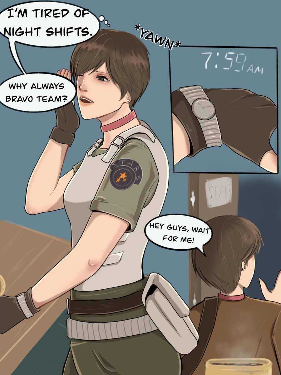 Coufind's tweet photo. #ResidentEvil #AlbertWesker #RebeccaChambers
The perks of morning shifts: ready-made steamed coffee from a forgetful medic. The perks of night shifts: free chocolate from the captain. (part 1) https://t.co/id3kHNxc3m