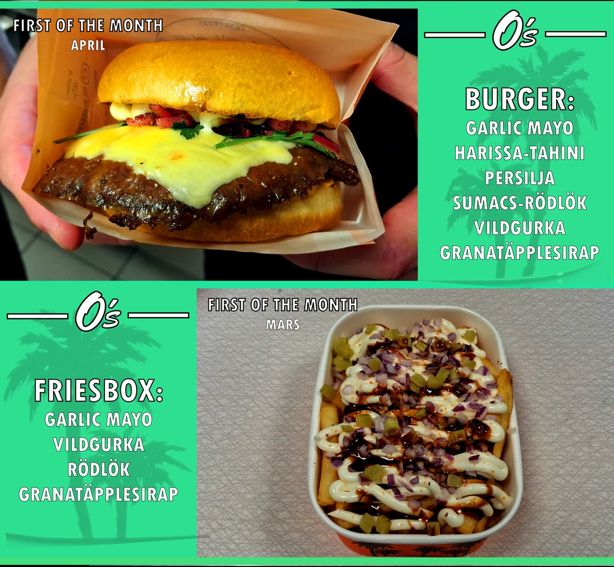Faruk1781652's tweet photo. O's Street Food 🍔🍟

☀️ April 2026: 
Ny FOTM-burgare + månadens Friesbox.

Mer smak. Mindre snack.
Besök webbsida: https://t.co/pI5L2vb5Vc https://t.co/MtyeZlWGOf