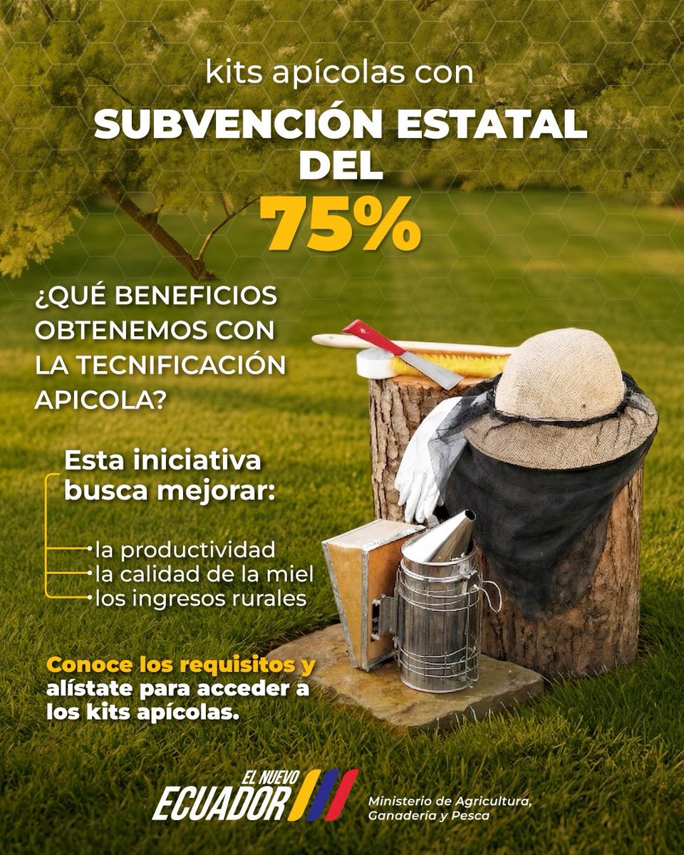 AgriculturaEc's tweet photo. La tecnificación apícola mejora la productividad, la calidad de la miel y los ingresos rurales, con kits subvencionados para fortalecer el sector.

#ElNuevoEcuador https://t.co/2HlcCPHll9