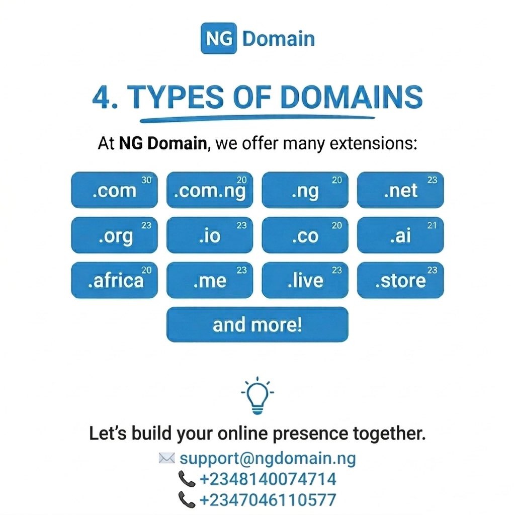 NGDomainTech's tweet photo. Your business deserves more than just a name, it deserves a strong online identity.
A good domain helps you: ✅ Build trust ✅ Get found online ✅ Grow faster
To secure yours, Visit: https://t.co/p3jNw5nsps 
#ngdomain #onlinebusiness #nigerianbusiness #Digitalpresence https://t.co/hjcW5hnfaQ