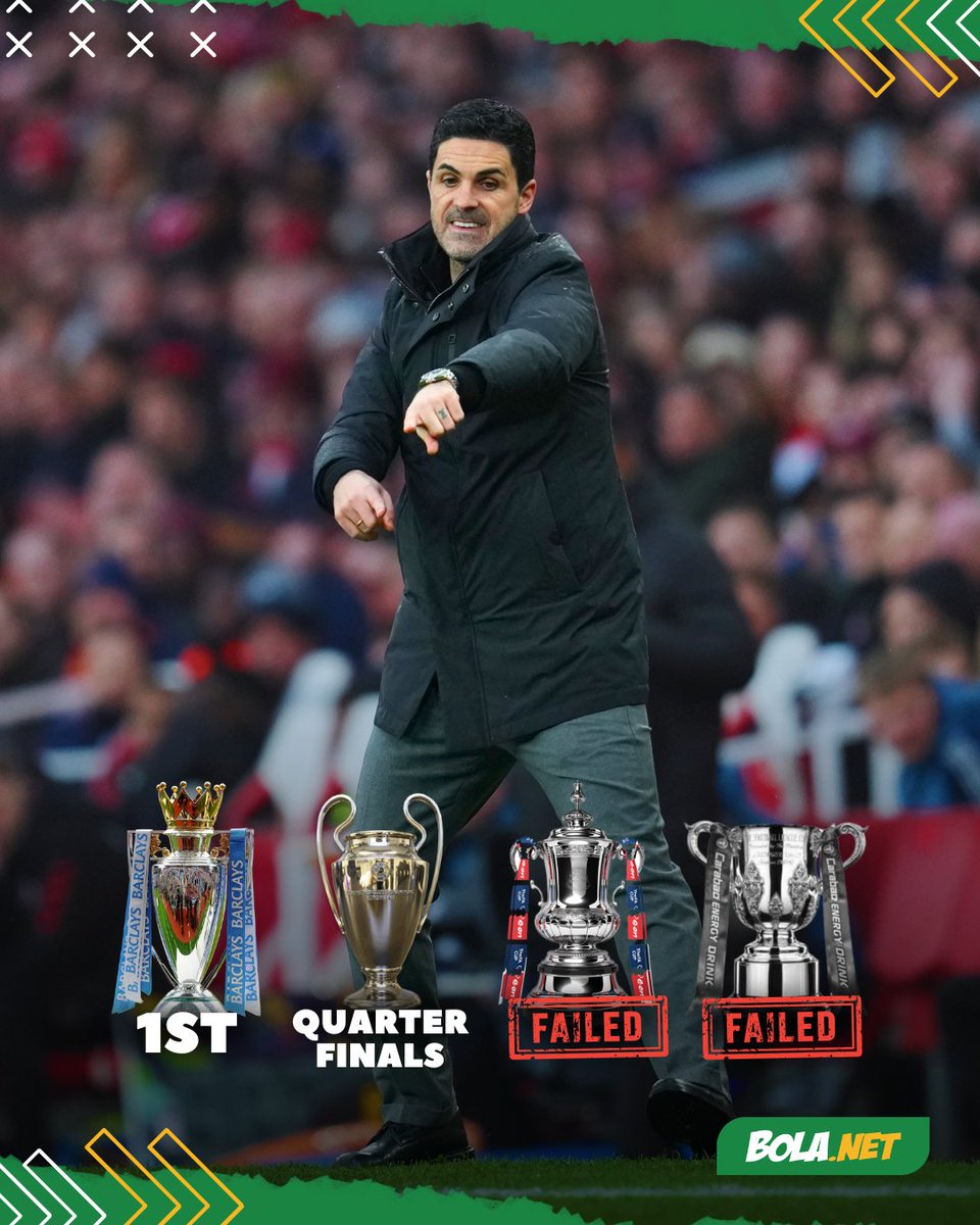 Bolanet's tweet photo. Mimpi piala lagi-lagi pupus… 😔

Arsenal harus menelan pil pahit usai tersingkir dari FA Cup. Sebelumnya, Meriam London juga gagal di final Carabao Cup—dua peluang trofi, dua kekecewaan.

Di bawah arahan Mikel Arteta, musim yang sempat menjanjikan kini berubah jadi tanda tanya besar. 🥀

Bangkit atau makin terpuruk?

#Bolanet #bldhen #nanyabola #dailycontent