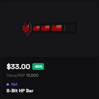 🔥 Weekly Roblox Limiteds Deal

8-Bit HP Bar:
-80% under value

Still available 👇