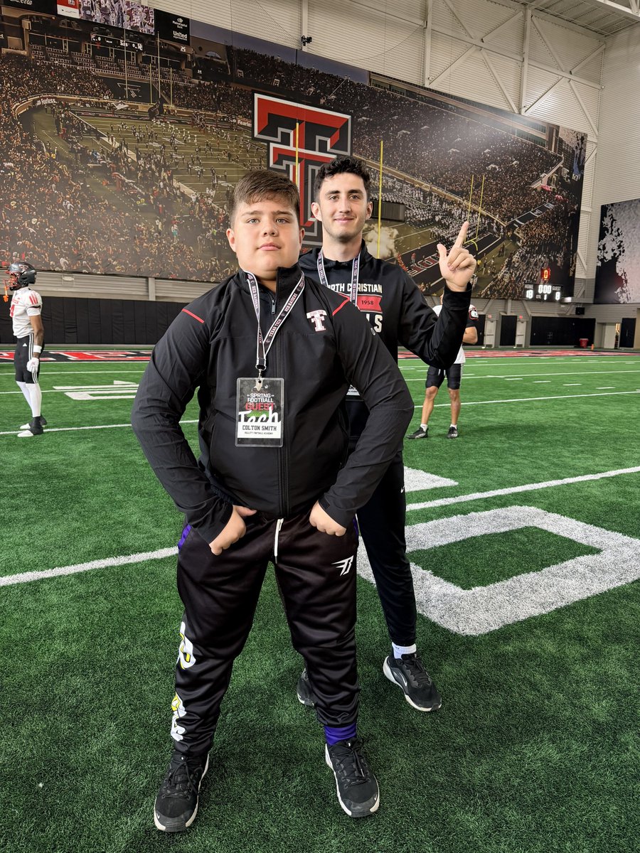 FreakyC97's tweet photo. Texas Tech UV.  
Thank you to ALL for an amazing weekend.  Seeing the facilities, watching and learning from practice to meeting the coaches and players, it was an awesome experience.  Definitely would love to play here!
@_CoachAdams @JoeyMcGuireTTU @TexasTechFB @Brendan_Sorsby2 @BullittTeam @BullittFA