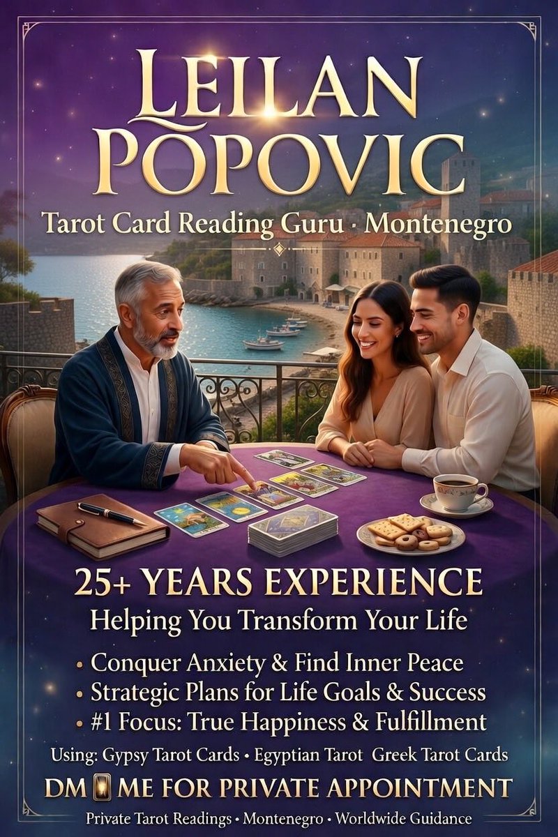 TarotReadingEU's tweet photo. My name is Leilan Popovic, I'm a private Tarot  Card reading guru from Montenegro 🇲🇪. 
For 25+ year's, I help people with anxiety, strategy plan for completing life goals, removing any black magic or bad karma and N1 focusing on happiness in life.
DM 📥 me private appointment. https://t.co/upcJKnQnl4