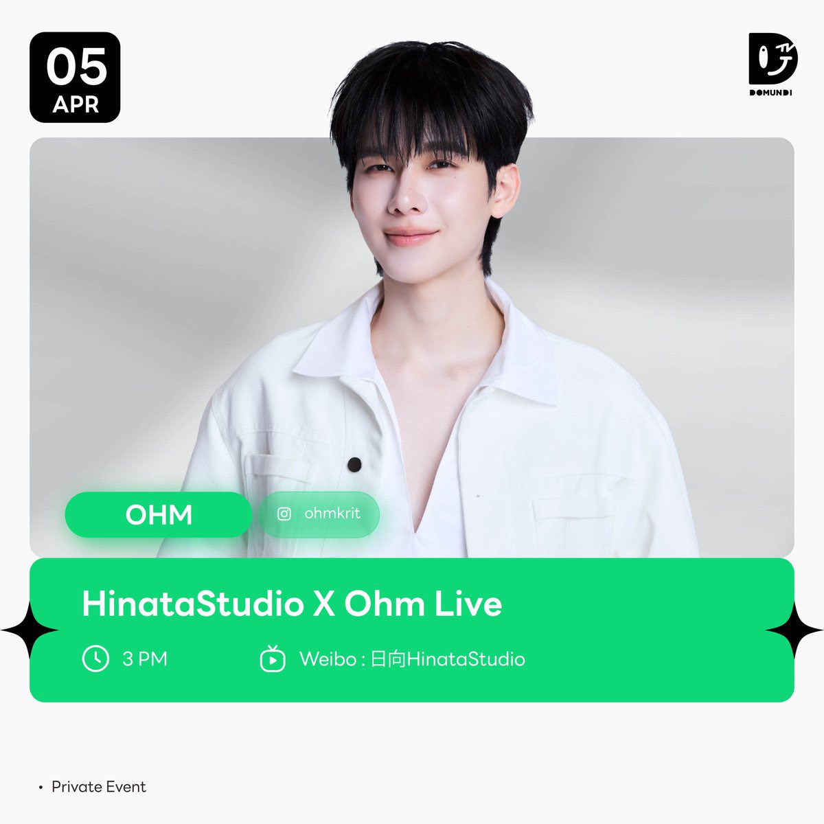 JimmyOhmTrends's tweet photo. Ohm Schedule and Update ⋆˙⟡♡

🗓️ April 5
⏰ 3 pm (GMT +7)
🗒️ Can watch on Weibo

Trend Start
⏰ 2:45 pm (GMT+7)
🔑 OHM X HINATA STUDIO 
#️⃣ #.HinataStudioxOhm

Update: As of this time, this account will proceed as normal throughout April. Expect an announcement / statement about the status of this account sometime after Ohm’s birthday and before May. 

#OhmKrit