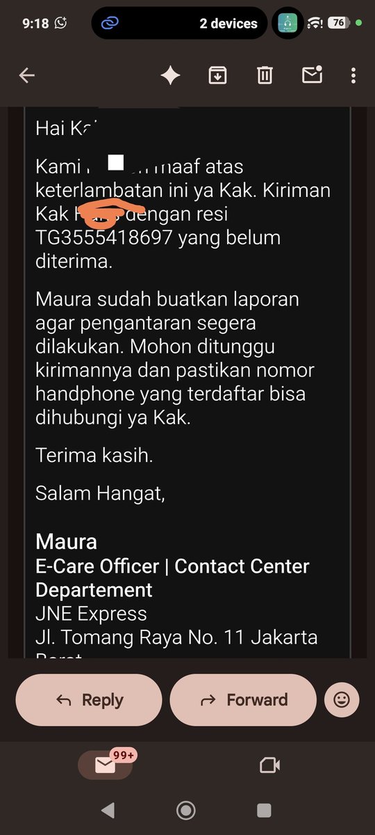 hans_l's tweet photo. @JNECare @TokopediaCare @JNE_ID Gila sih ini @JNE_ID @JNECare @TokopediaCare kacau SLAnya... https://t.co/SzPovH8e3H