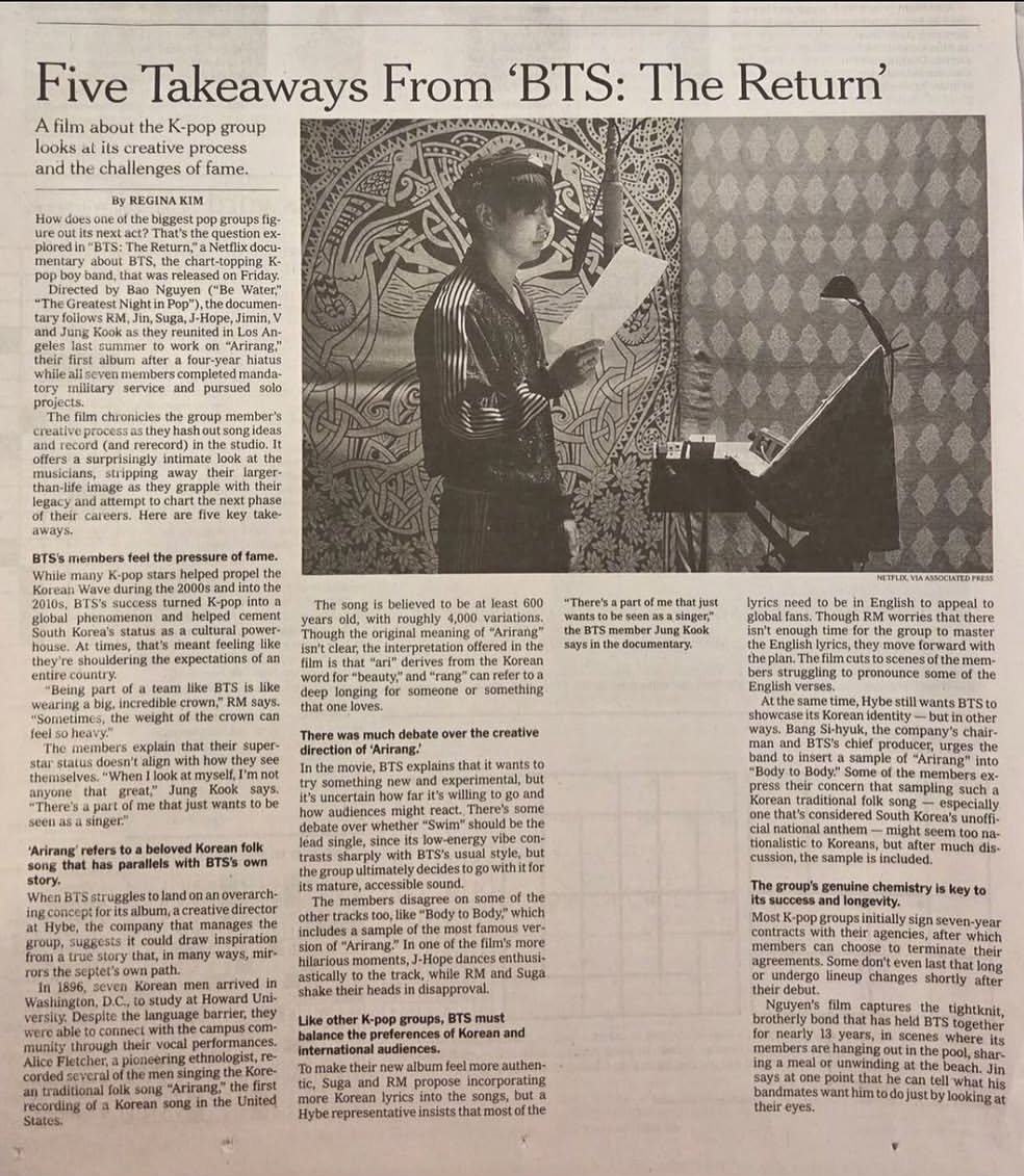 JungkookCrave_'s tweet photo. Jungkook’s studio pic featured in The New York Times print edition for BTS’s Netflix documentary. 🥹 https://t.co/dsWtW0gtg4