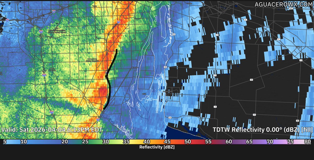 Keep an eye on the bend near Flat Rock MI as it tracks NE