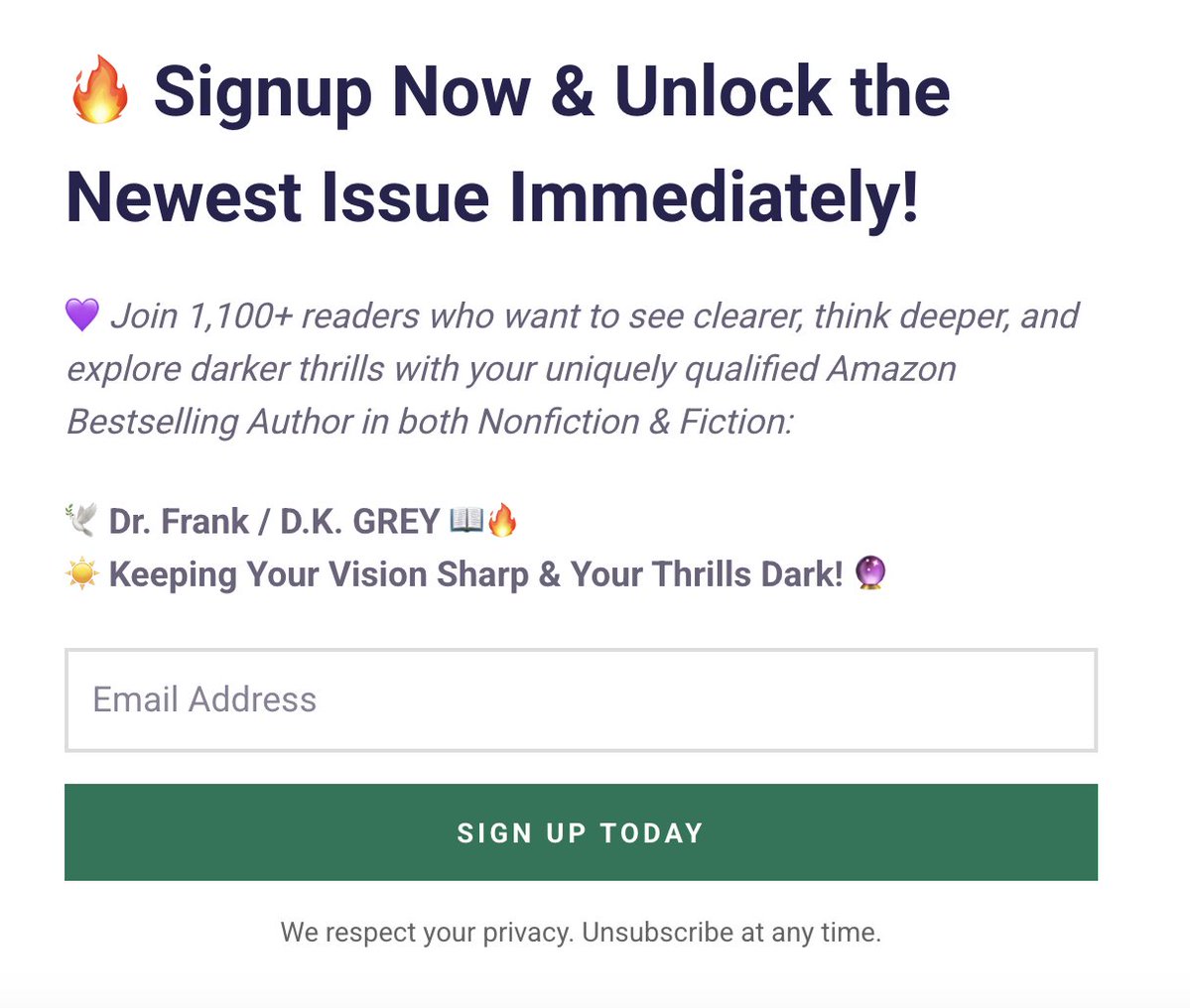 DrForgnoni's tweet image. The April SHARPer &amp;amp; DARKer Newsletter is live! 💫

Sign up for instant access to exclusive content:
👉 endearingendeavors.kit.com/b8d975728f

#WritingCommunity #AuthorCommunity #IndieAuthor
#Newsletter #EmailMarketing #BookCommunity #WritersOfX