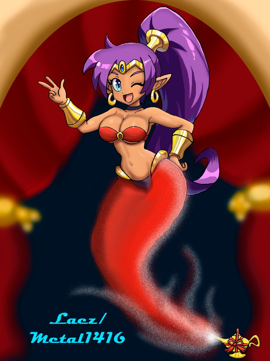 LaezThe's tweet image. Happy belated birthday @LordJulius2 !! hope you enjoy this art and have many more good years buddy! 
#fanart #shantae #genie #magic #anime #bedlah #djinn #lamp #monstergirl #genieofthelamp #djinnification #haremoutfit #commissionsopen #geniefied  #geniefication #opencommissions