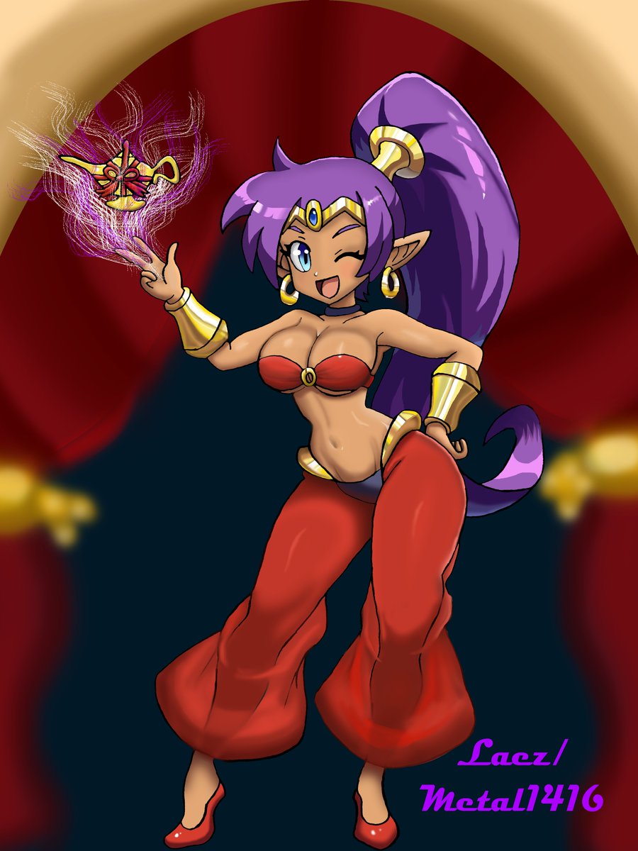 LaezThe's tweet image. Happy belated birthday @LordJulius2 !! hope you enjoy this art and have many more good years buddy! 
#fanart #shantae #genie #magic #anime #bedlah #djinn #lamp #monstergirl #genieofthelamp #djinnification #haremoutfit #commissionsopen #geniefied  #geniefication #opencommissions