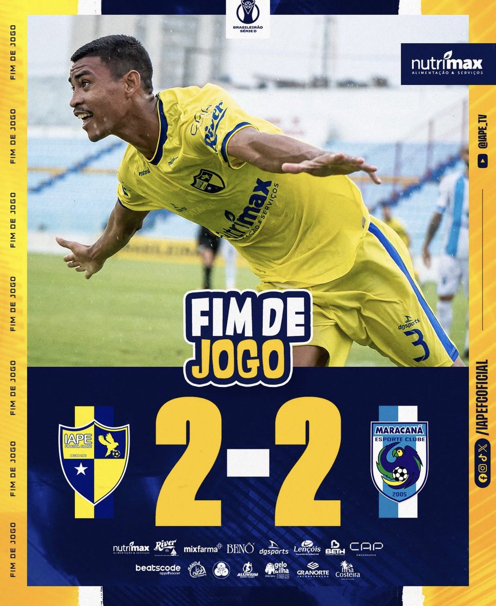 FIM DE JOGO! 

O IAPE estreia com empate no Campeonato Brasileiro Série D e conquista seu 1° ponto na competição, os gols foram marcados por Matheus Rubens e Gustavo Costa

Próximo compromisso do Canário é contra o Sampaio Corrêa. 

📸: Rich Alencar | IAPE