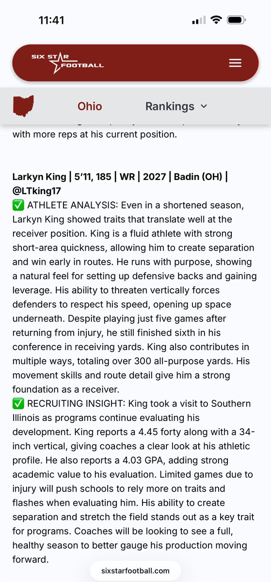 LTking17's tweet photo. Thank you @sixstarfootball for the write up. @BHSfootball4 @Coach_Pflug @jcornwall_8 @CoachShanefelt @CoachTTMP @TMPMafia @Mrinkrediblexii https://t.co/rAimgSLA6O