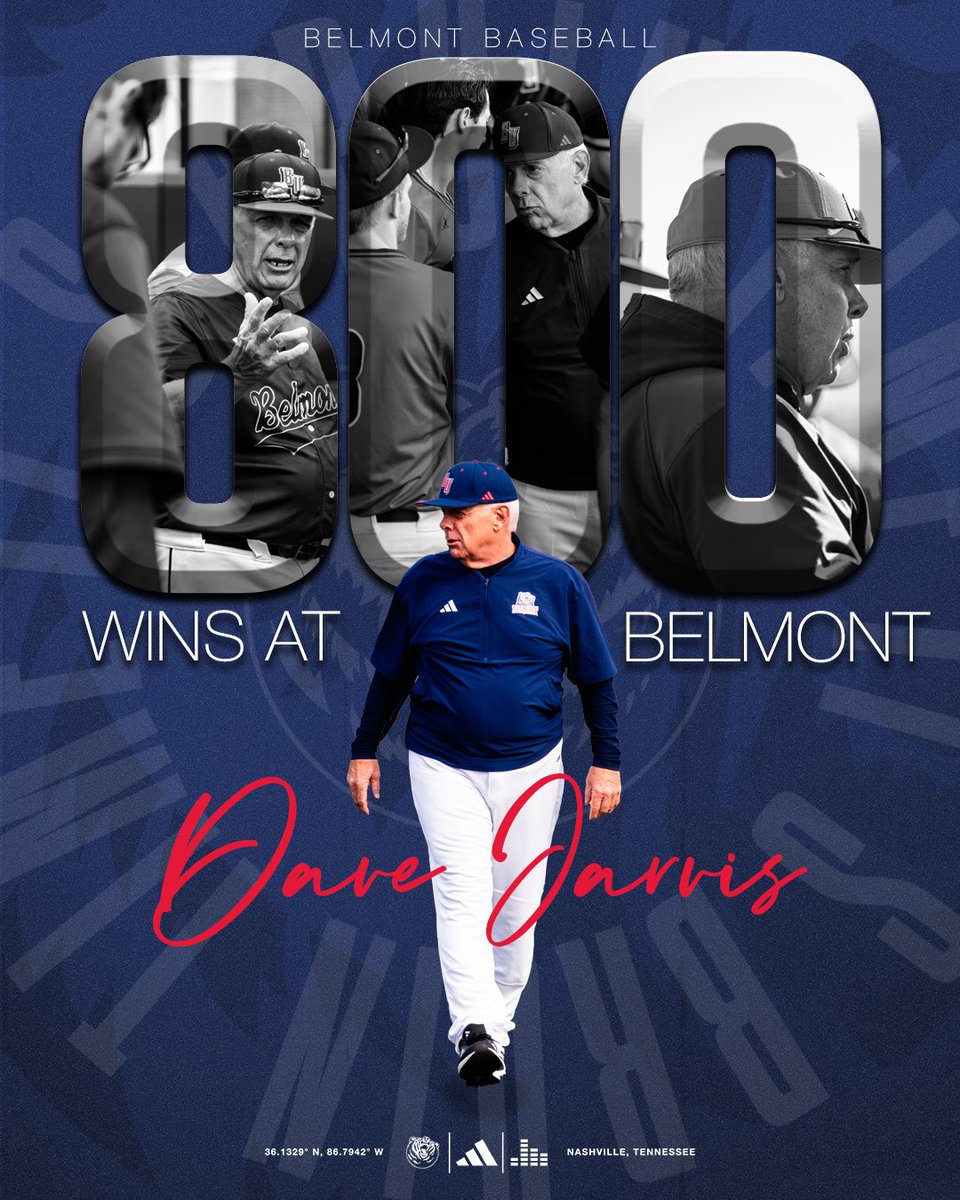 BelmontBaseball's tweet photo. 800 wins built on leadership, consistency, and belief! 🙌

After the game 1 win on Friday against Murray State, Coach Jarvis reached 800 wins at the helm of Belmont Baseball👏

#ItsBruinTime https://t.co/Bwsg9YdePr