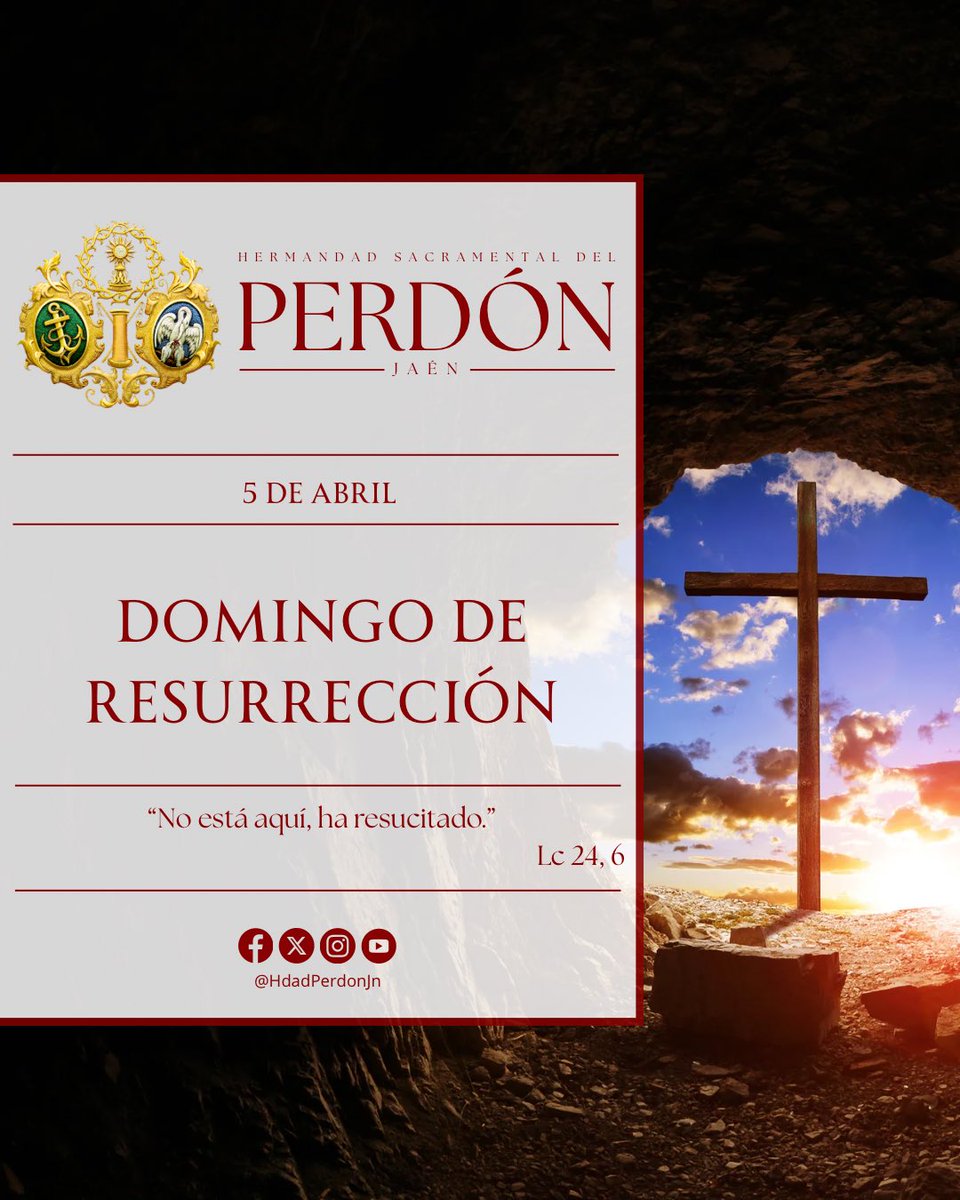 HdadPerdonJn's tweet photo. CRISTO HA RESUCITADO. ¡ALELUYA!

Pidamos a Cristo Resucitado que haga brotar en nuestros corazones un Perdón sincero, un Amor verdadero y una Esperanza firme, para que su Pascua siga viva y creciendo en nuestra Hermandad y en cada uno de nosotros. https://t.co/SsCbRQb1ls