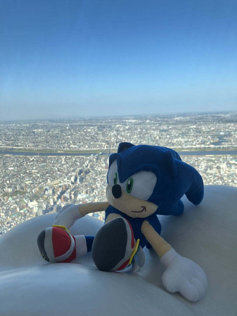DarkBlueJustice's tweet photo. Sonic getting a nice view of Tokyo from the top of Skytree. 
ソニックはスカイツリーの展望台から全部の東京が見えます。
景色はいいですね。
#SonicTheHedgehog #sega #skytree #ソニック #セガ #スカイツリー #ソニカツ @SonicOfficialJP @SEGA_OFFICIAL https://t.co/Vus4EOUjaj