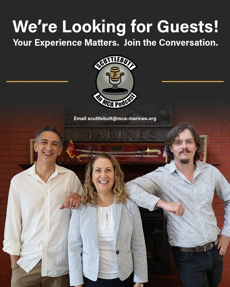 MCA_Marines's tweet photo. The #MCAScuttlebutt podcast is looking for guests from across the Marine Corps community. No podcast experience needed, just your perspective!

If you’ve lived it, led through it, or learned from it, join the conversation. 

🎙️ 📩 Email: scuttlebutt@mca-marines.org https://t.co/UnpOy5fvlG