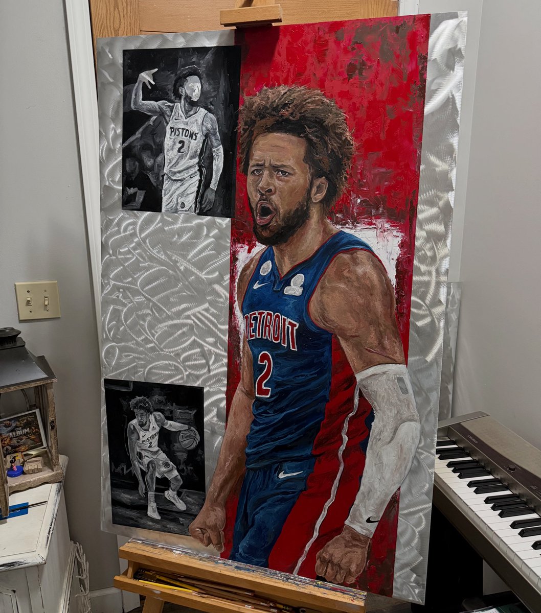 Starting to make progress on the Cade Cunningham painting. 

#detroitpistons #cadecunningham