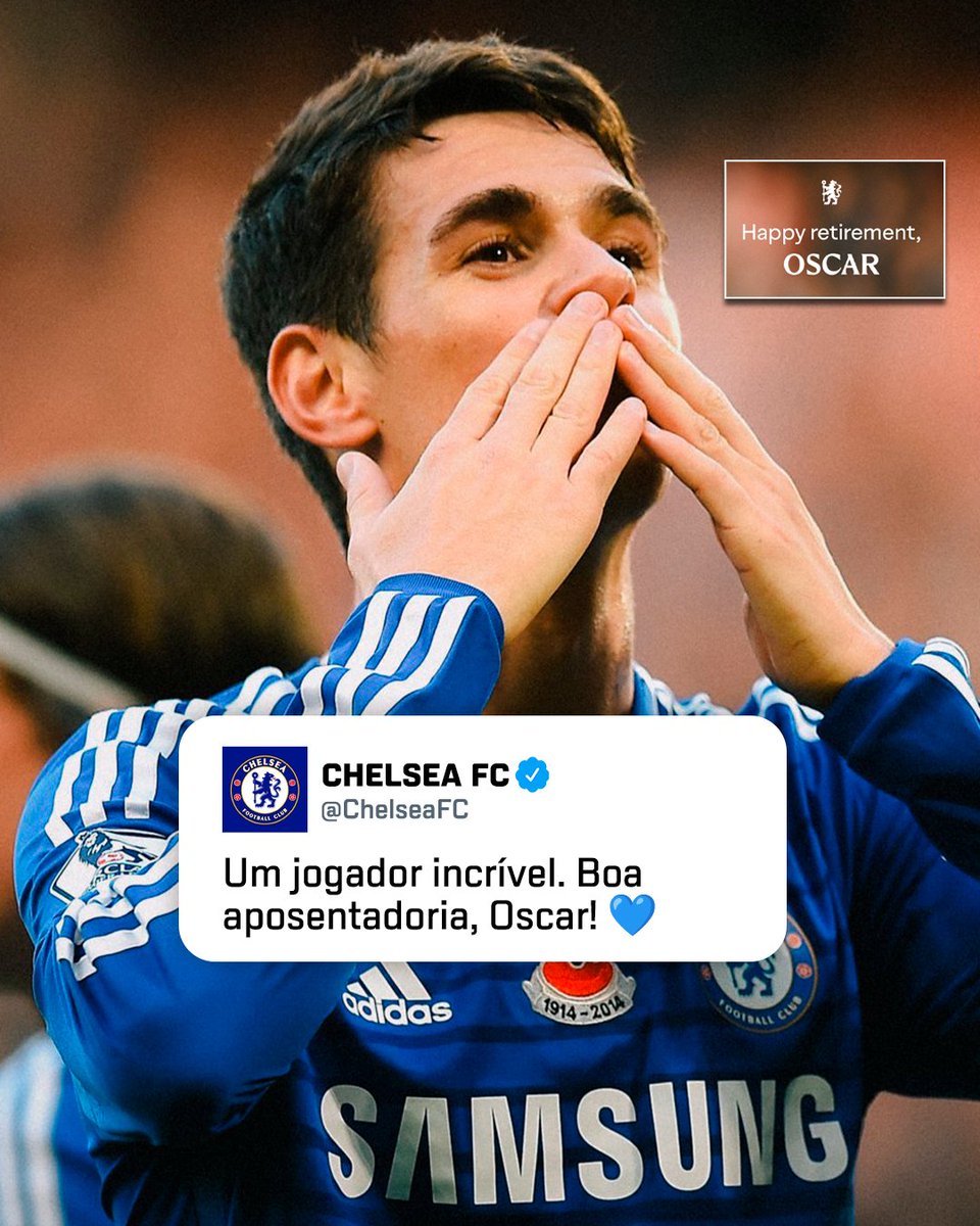 SportsCenterBR's tweet image. 'UM JOGADOR INCRÍVEL' 🥹 O Chelsea publicou no 'X' uma foto do Oscar com a camisa do clube o desejando uma boa aposentadoria! Bons tempos, fã de esporte?

#FutebolNaESPN #Oscar #Chelsea