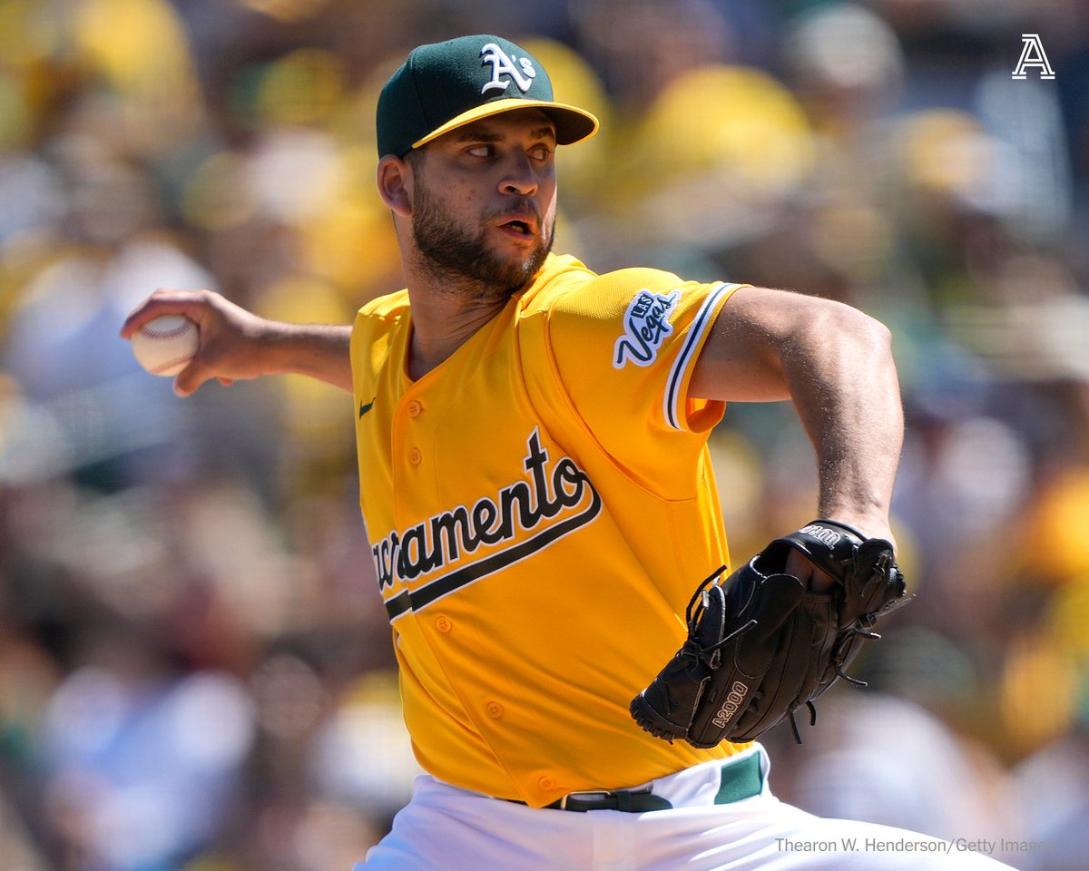 TheAthleticMLB's tweet photo. The Athletics are wearing their "Sacramento Golds" jerseys today (with a Las Vegas patch on the sleeve) 👀 https://t.co/G6GWHsV1Ov