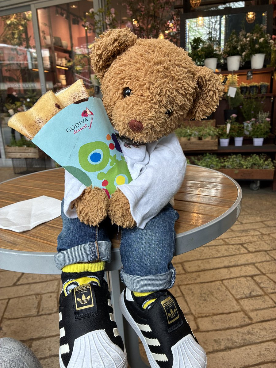 kumakuntraveler's tweet image. きのうはあめふりのなか、とーきょーどーむいったよ🐻✨すんごいひといっぱいだったよ🐻💦めずらしくごでぃばでくれーぷなんてかってくれたよ🐻#ぬいぐるみ #ぬい撮り #teddybear 
 #rテディベア #後楽園 #東京ドーム #ポケモンベースボールフェスタ #GODIVA #クレープ