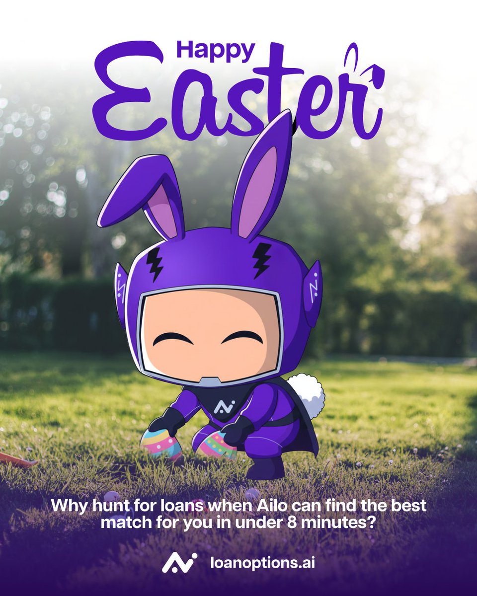 loanoptions_ai's tweet photo. This Easter, skip the egg hunt and let Ailo find the best loan match for you in under 8 minutes!

 Fast, smart, and stress-free home lending, because your time is worth more than searching. Happy Easter from the team at https://t.co/dr90qlnwlH! 🐣

#HappyEaster https://t.co/noNx8N5pSX