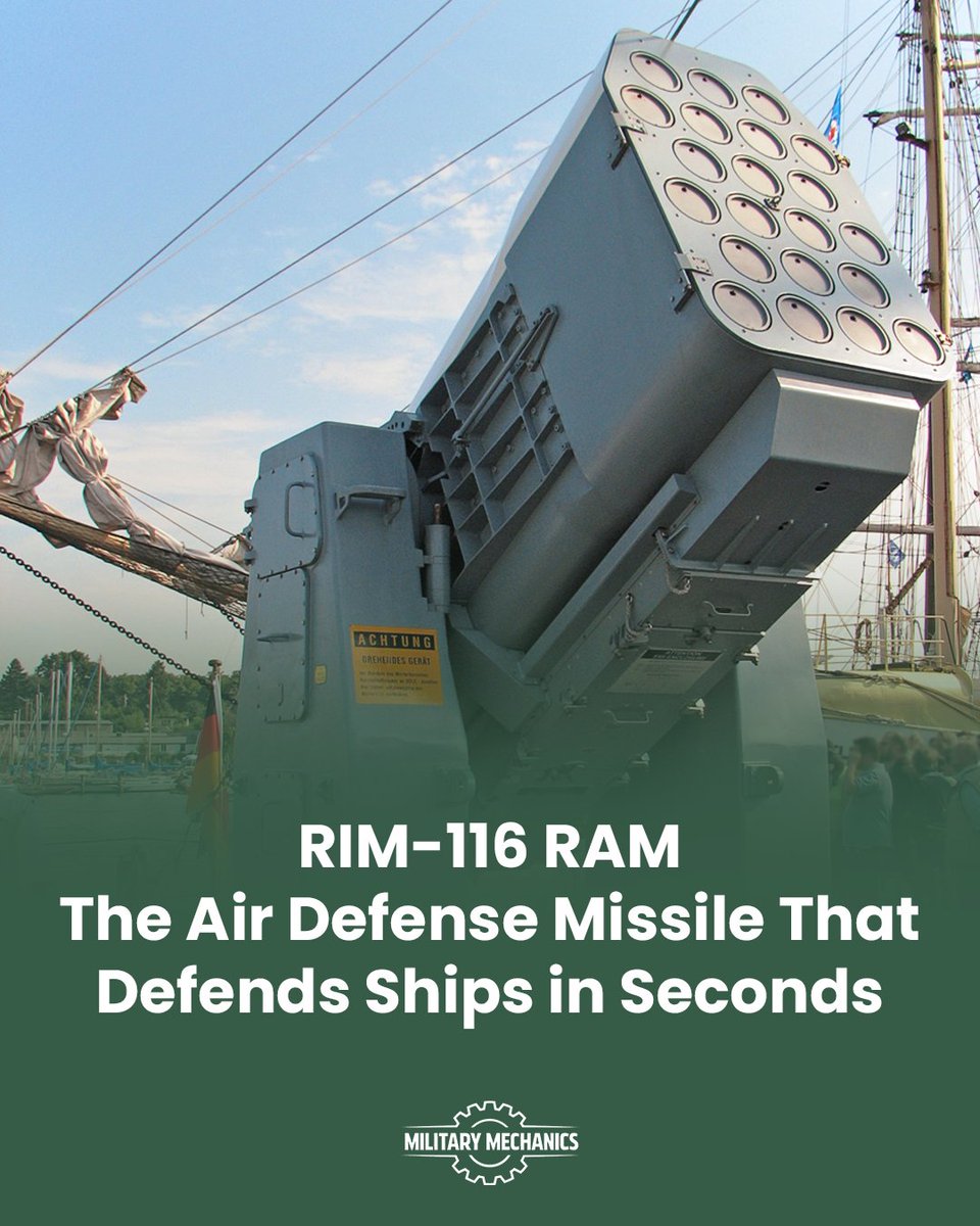 MilitaryMechs's tweet image. The Rolling Airframe Missile is designed to intercept incoming anti-ship missiles at close range. Its passive guidance allows it to home in on enemy radar emissions. With rapid launch capability, it provides last-line defense for naval vessels.

#NavalDefense #RAM