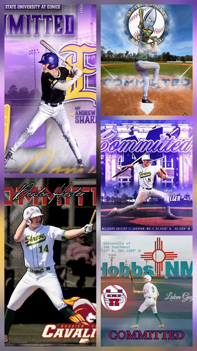 Tuesday, April 7 at Captain Shreve Baseball field at 3:00 we will have 5 players sign. Andrew Sharp to LSUE, Denton Hester to BPCC, Carson Adams to SAU Tech, Maddox Fuller to Millsaps College, Laken Guy to University Of The Southwest.