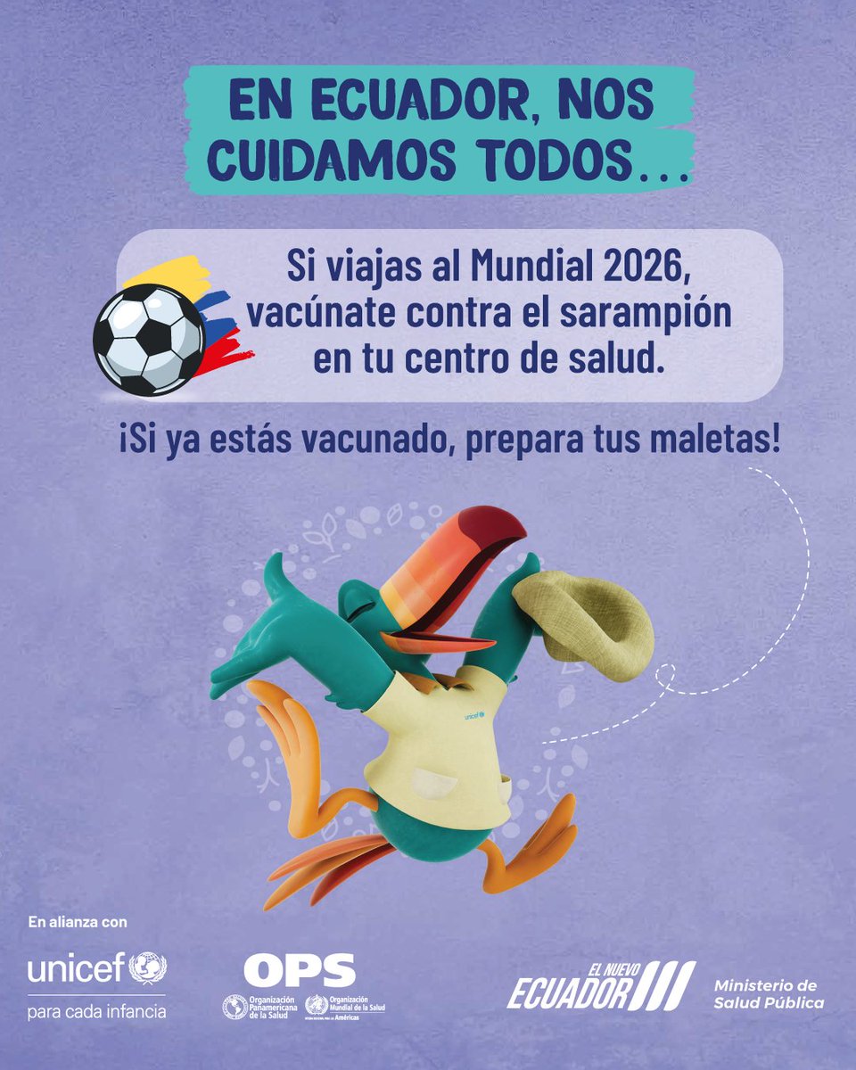 Salud_Ec's tweet photo. Ecuador eliminó el sarampión hace décadas gracias a la vacunación. 🇪🇨💪 
☝️ Sin embargo, el virus sigue circulando en varios países del mundo.💉 La vacuna contra el sarampión es segura, eficaz y gratuita.

Antes de viajar, asegúrate de estar protegido.

#ElNuevoEcuador https://t.co/CpD2LL88dM