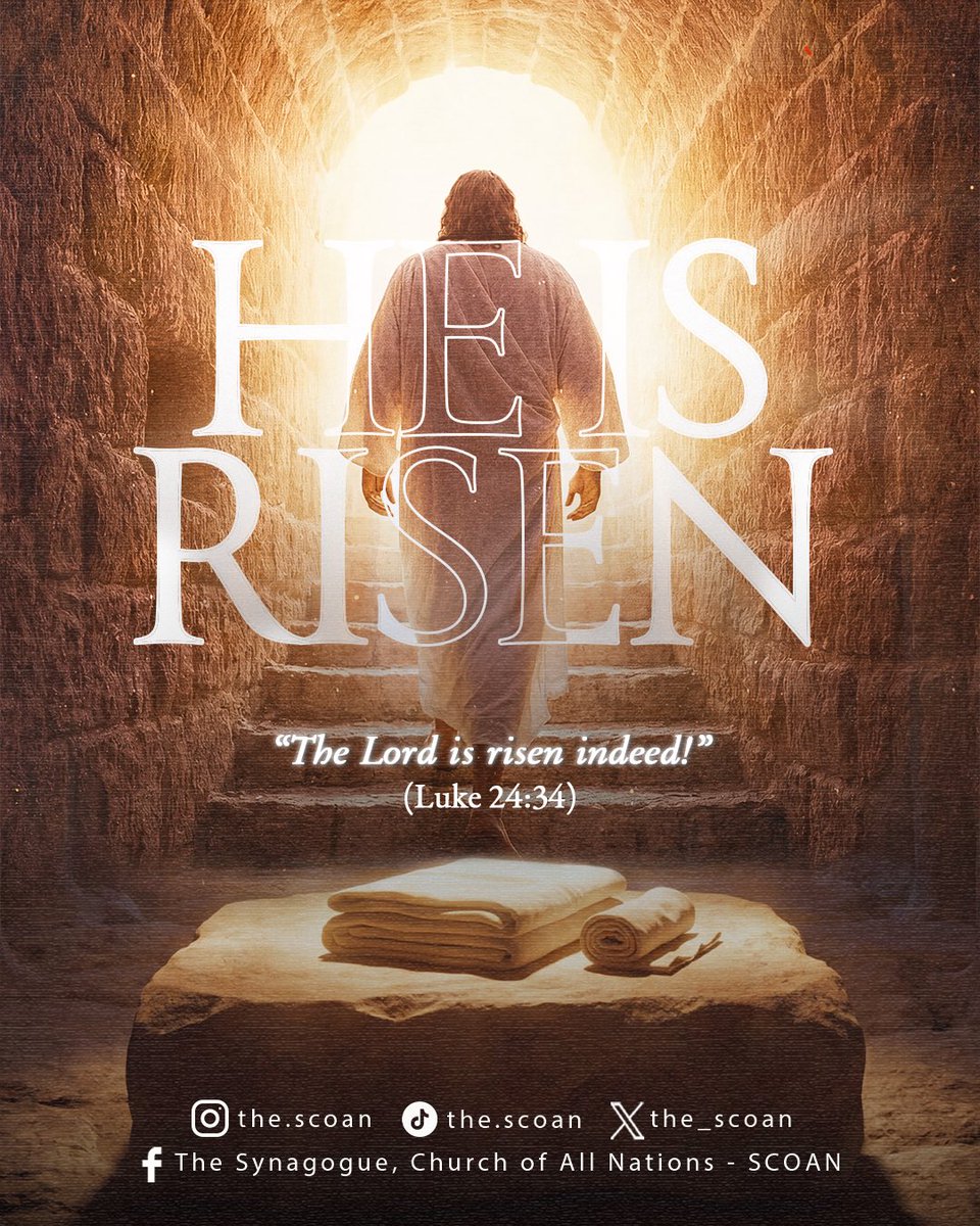 the_scoan's tweet photo. EASTER SUNDAY – HE IS RISEN INDEED!

Today, we rise in victory because Jesus Christ rose in glory. At the empty tomb, death lost its grip and life eternal was released to all who believe.

He who was crucified is now glorified. He who was laid down has risen with all power. This is the assurance of our victory and the proof of God’s unfailing love.

Because He lives, your story is not over, your victory is certain. He conquered the grave and the authority to rise above every challenge, fear, limitation.

Today, we don’t just remember - we celebrate a living Saviour! JESUS CHRIST IS ALIVE… HE IS RISEN INDEED!

#SCOAN #EmmanuelTV #HappyEaster #Easter #EasterSunday