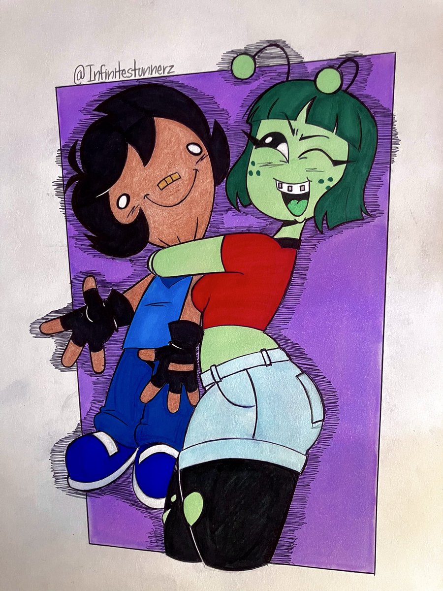 stunzzz1's tweet image. Juniper and Hassy, drew this for @kris_Draws2002 as a late Birthday gift 🎁…. #art #traditionalartist #oc #alienoc  #aliengirl