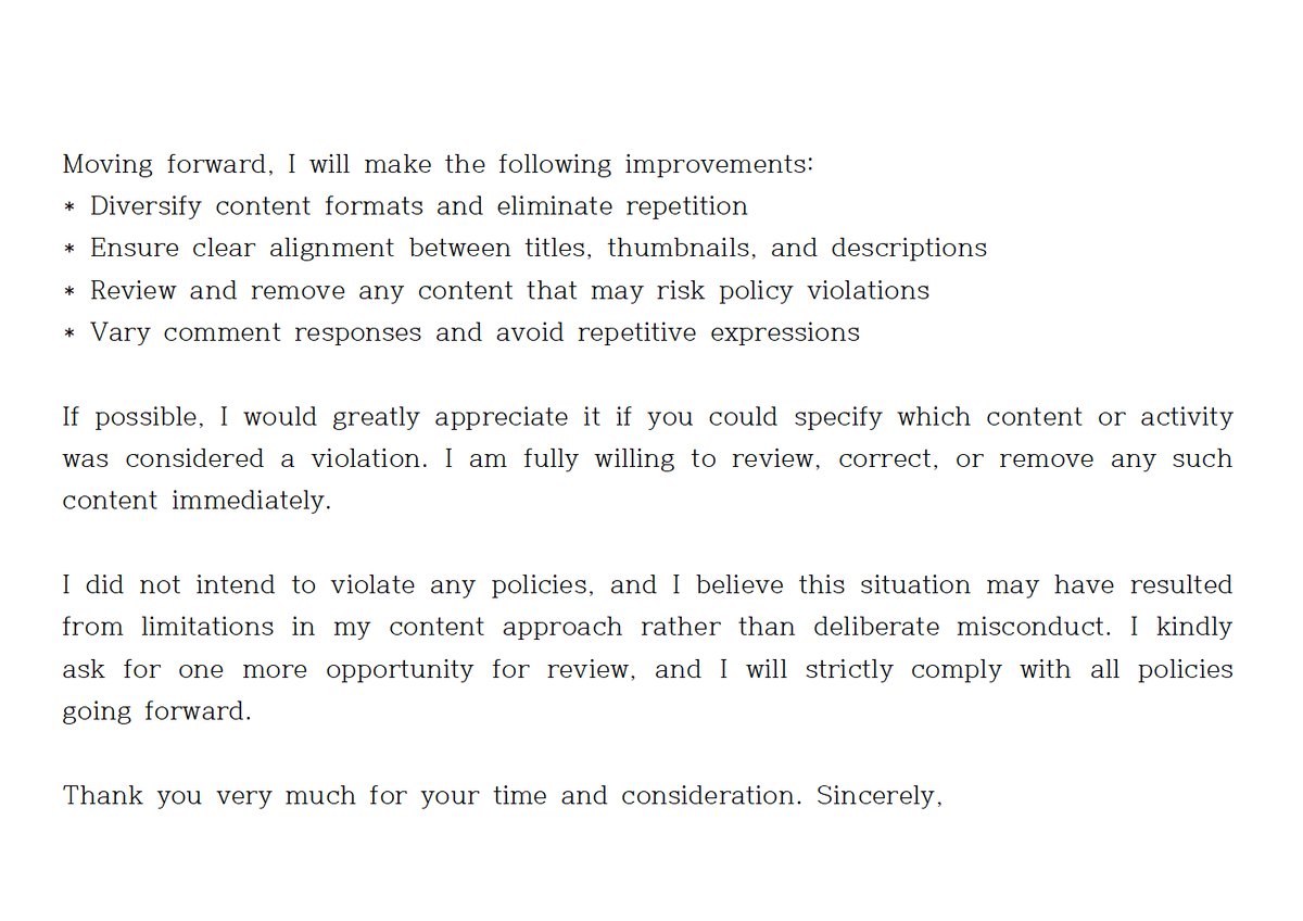 hjongtae1234's tweet photo. @TeamYouTube
My channel was terminated and my appeal was rejected.
I believe this may be a misunderstanding.
Detailed information is provided in the attached images.

Could you please review my case again?
Channel URL: https://t.co/0apXjDJvMB https://t.co/B96UKgRAHG