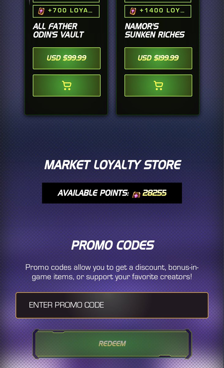 Lexingtonsky's tweet photo. @king_izze @MarvelChampions My daily tokens are up to date with 18, but the market loyalty store hasn’t been useable for weeks. No emotes or loyalty crystals available. Anyone hear anything on that front? https://t.co/pKs9RAUp8u